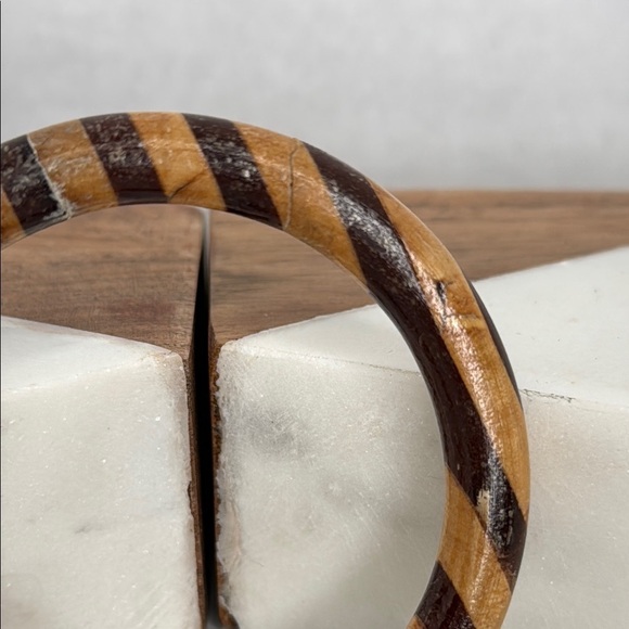 Vintage Estate Brown and Tan Striped Wooden Bracelet Lot C49 - Picture 2 of 6